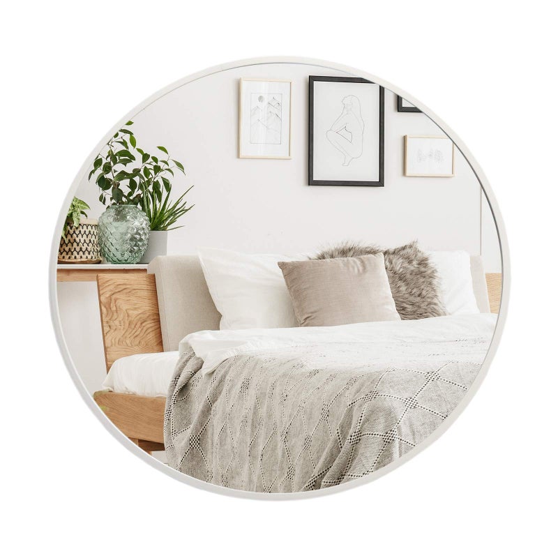 Muzilife 24" Round Mirror, Bathroom Circle Mirror, Silver Wall Mirrors with Modern Brushed Metal Frame, Suitable for Wall Hanging Decoration, Living Room, Bedroom - Image 1